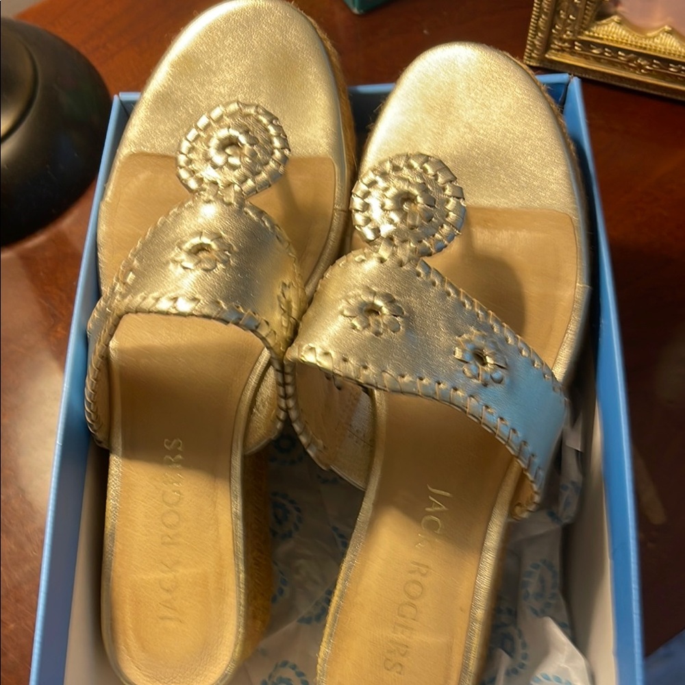 Jack Rogers Gold Sandals with Medallion Embellishments